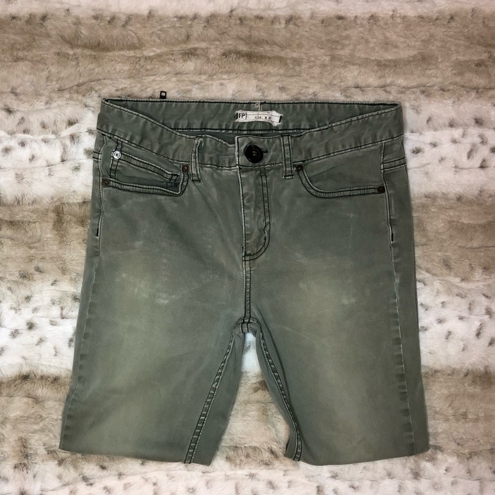 Free People Women Green Skinny Zipper Pants 27
